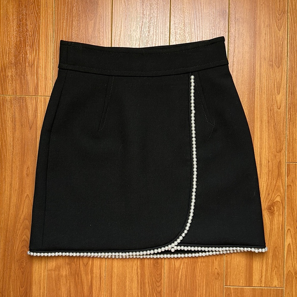 Sandro Black Skirt with Pearl Trim